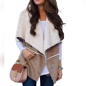 Favlux Fashion Vest Jacket Western Boho Hippie Open Front Sherpa Lined Large